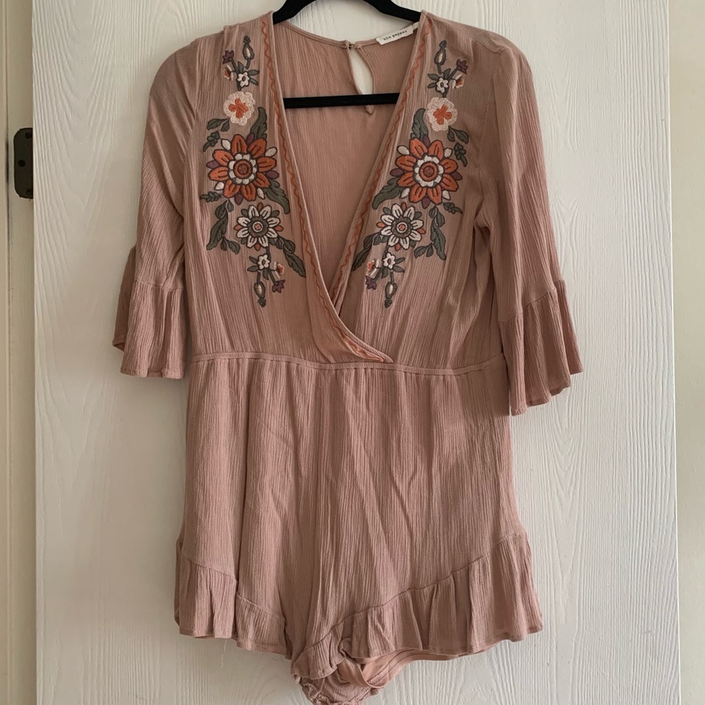 Womens Light Pink Floral Romper